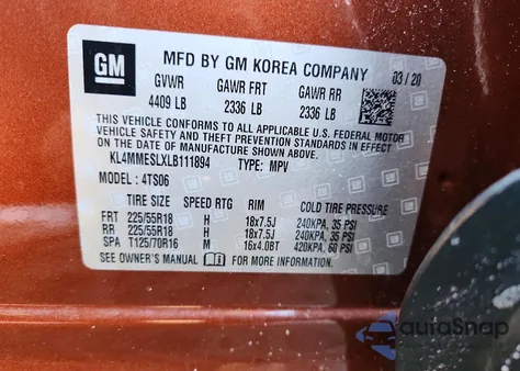 2020 Buick Encore Gx Select from USA, damaged, VIN KL4MMESLXLB111894